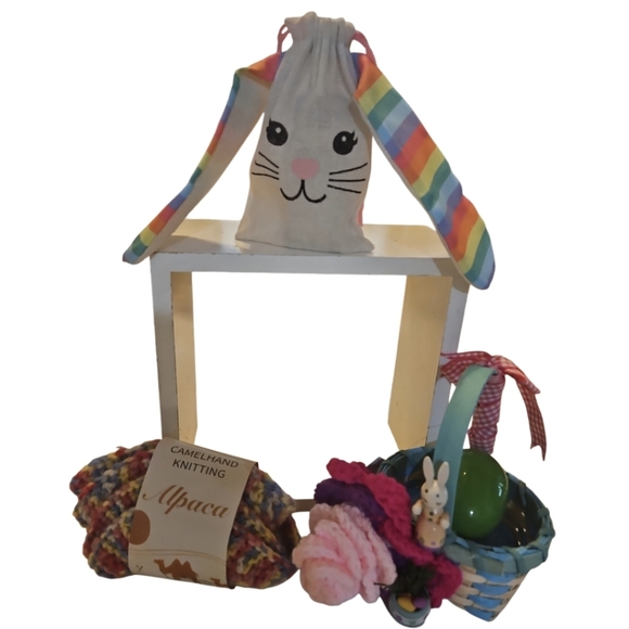 Hand Knit Crochet Easter Bundle Upcycled Eggs 4pc Set Coaster Pastel colors 10pc - Picture 7 of 17